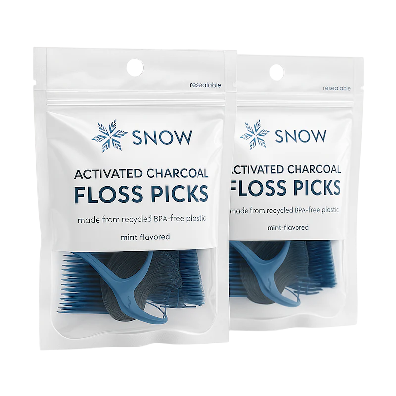 SNOW® Whitening Floss Picks with Activated Charcoal Technology - Thin Yet Strong Fibers That Remove Stains Between Teeth Using Natural Detoxifying Power